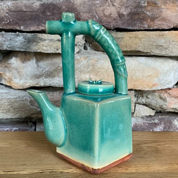VTG Asian Teapot Ceramic Bamboo Tea Pot - Picture 2 of 13
